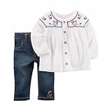 カーターズ Carter's 女の子用白花刺繍入り長袖クリンクルチュニックxデニムパンツ上下2点セット (24months(83-88cm)) [並行輸入品]