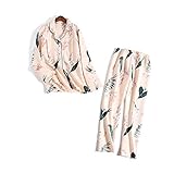 マタニティ パジャマ 授乳服 秋冬 長袖 前開き 授乳口付 マタニティウェア レディース 妊婦服 入院 出産準備 産前産後 ウエスト調節機能 ルームウェア (ピンク 粉, L)