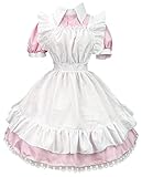 [FULINE] メイド服 コスプレ コンカフェ メイド エプロン 定番 ショート丈 メイドコスチューム 仮装 レディース メンズ セット 一式 こすぷれ イベント パーティー 大人 男女兼用 ピンク XL