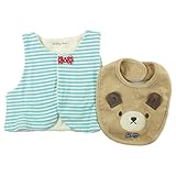 【SiShuNon/シシュノン】クマパイルスタイ付ボーダーベストセット ギフト ボーダー クマ パイル スタイ ベスト ベビー F 7 ブルー