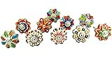 Set of 10 Vintage Color Multi Designed Ceramic Cupboard Cabinet Door Knobs Drawer Pulls & Chrome Har
