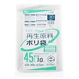 ハウスホールドジャパン ゴミ袋 再生原料 ポリ袋 45L 約80×65cm(1枚あたり) 10枚入 透明 0.03mm厚 エコマーク入 業務用 GI43