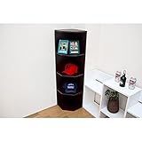 コーナーラック 【4段】 木製 幅41cm×奥行32cm 転倒防止金具付き ウォールナット