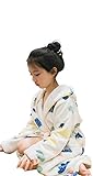 JIANGWEI 子ども バスローブ タオル地 お風呂 可愛い キッズ 花柄 ルームウェア　パジャマ 贈り物 プレゼント ホワイト120