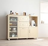 ワゴンキッチンカウンター　キッチン収納≪食器棚・家電ボード・引き出しタイプ幅120cm≫2口コンセント付き　キャスター付き　北欧風カフェスタイル