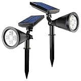 Solar LED Lights 2 Pack,Grand Oasis 2-in-1 Solar Powered Outdoor Spotlight for Landscape Lighting Wa