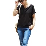 Milk tea マタニティ 授乳服 トップス コットン＆モダール・VネックTee Tシャツ ブラック 半袖 マタニティー Tシャツ カットソー トップス ジッパー 授乳 夏 春 大きいサイズ