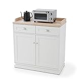 LOWYA （ロウヤ） 食器棚 ヴィンテージ風 キッチン収納 リアル木目調 使いやすい高さ カトラリー収納 天板オープン収納 可動棚 スライドレール幅89.5cm ホワイト おしゃれ