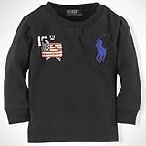 Ralph Lauren（ラルフ ローレン）星条旗ワッペン付　ビッグポニー Tシャツ 長袖（黒色）【月齢：9ヶ月－1歳半】（並行輸入品） (9M（9ヶ月）, 黒色)