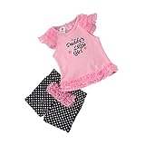 LittleSpring夏 ベビーガールズ 0ヶ月～24ヶ月 赤ちゃん レース 半袖ｔシャツ＆ショートパンツ 二点上下セット セットアップ ピンク24M