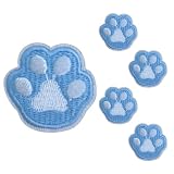 ワッペン シールタイプ 小さめ 刺繍 猫 肉球 ブルー×ホワイト 足あとモチーフ 5枚セット 全14種 カラフル NYANDELMO ND-0222-R02-F
