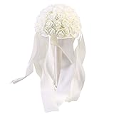 OUNONA ウェディングブーケ 花嫁ブーケ フラワー 造花 パール付き（オフホワイト）