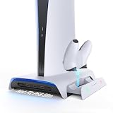 PS5用 スタンド KIWIHOME PS5用 縦置きスタンド 【磁気充電版】ps5 周辺機器 RGB効果 コントローラー 2台 充電スタンド 3 USBポート ps5用 冷却 ps5用 冷却ファン ps5用 スタンド 縦置き 旧型PS5に対応 プレイステーション5 ディスク用/デジタル兼用 【PS5 SLIM/PS5 Proに対応不可】