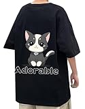 [Heone] 夏服 メンズ tシャツ メンズ 半袖 服 綿 100% 猫柄tシャツ 軽い 柔らかい シルエット おしゃれ 人気 カジュアル ファッション 丸襟 快適 夏G-black-XL