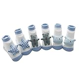 【3足セット】出産祝い ベビーソックス キッズ アニマル 柄 靴下 新生児 赤ちゃん 滑り止め付き 女の子 男の子 お出かけ （ブルー）M(12~36ヶ月) Gaorui（ガオルイ）