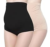マタニティショーツ 竹繊維，KUCI® 女性超弾性妊婦パンティー産前 産後 妊婦用ハイウエスト下着 (L, Black+Nude/2Pack)