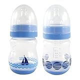 Nurtria 2 Piece Classic Wide Neck Bottle, Blue Sailboat, 6 Ounce by Nurtria