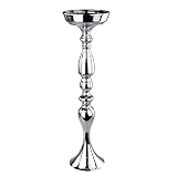 (Silver) - Homeford Tall Candle Holder Stand Metal Centrepiece, 50cm (Silver)