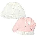 (ピンク/90cm)ベビー服 女の子 アウター カーディガン 長袖 スナップボタン レースフリル 刺繍 リボン ネームタグ付 女児 ベビー