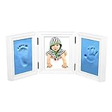 Greenery ベビーフォトフラーム 写真立て ３面 写真入れ 立体的な手形足型残せる 粘土セット お出産祝い 木製枠 出産記念 お子様の成長記録 お誕生日 プレゼント