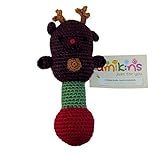 Baby Rattle - Reindeer Brown - Soft, Charming and Cuddly, Hand Crocheted with Organic Bamboo Viscose
