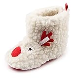 Weryn(TM) 鹿暖かい冬の赤ん坊のブーツぬいぐるみがアンチ新生児のためのユニセックス冬の雪のブーツをスリップクリスマス漫画ベビーシューズ裏地[1]