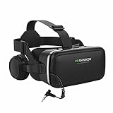 VRゴーグル VRヘッドセット「2019令和最新型 スマホ用ヘッドホン付き3DVRメガネ」ゲーム 映画 動画に適用 SHINECON VR 受話可能 4.0~6.0インチの iPhone/Android などの携帯電話対応 黒 日本語取扱説明書付き