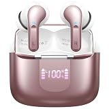 ワイヤレスイヤホン 2024 Bluetooth イヤホン 最長42時間再生 ブルートゥース イヤホン ENCノイズキャンセリング デュアルマイク Bluetooth 5.4 Hi-Fi ハンズフリー通話 ぶるーとーすイヤホン LEDディスプレイ表示 Type-C充電 IPX7防水 タッチ操作 日本語説明書付き 片耳/両耳対応 iPhone/Android適用 (ローズゴールド)