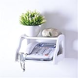 壁掛けシェルフ ウォールシェルフ 固定電話用 ルーター用 ２段 防水 卓上収納 家庭用 白 DEWEL(白)