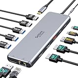 Selore ドッキングステーション type c USB C ドッキングステーション hdmi 2つ 長持ちアルミ製 usbハブtype c【13 in 1】 3画面モード トリプルディスプレイ対応 typec ハブ 85W出力 デュアル 4K HDMI出力 Displayport VGA+USB C10Gbps/USB ポート*6/RJ45 /オーディオジャック MAC PC デバイス対応