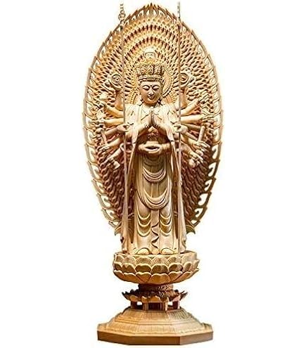 Amazon｜千手観音 仏像 観音像 木彫 檜 細工木彫 風水 開運 工芸品置物