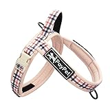 PoyPet 犬ハーネス 犬喉に優しい 軽量 負担ない 犬用胴輪 ハーネスリード 通気性 調節可能 ドッグハーネス ネームプレート取り付け可能（XS、カーキ格子）