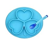 Raymoon ベビー用品　食器　お食事マット 一体式　ランチョンマット ランチプレート シリコン 離乳食 ベビー食器 キッズ 防水　滑り止め　可愛い　出産祝い　贈り物　感温スプーン付き ブルー