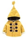 WIN ベビー服 赤ちゃん服 キッズ コート ジャケット アウター ブルゾン 上着 裏起毛 フード付き 可愛い 子供 女の子 男の子 秋冬 防寒 グレー (100cm, イエロー)