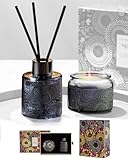 CLEAN HOUSE アロマキャンドル リードディフューザー ギフトセット スティック付属 プレゼント用紙袋付き (セージ＆シーソルト)