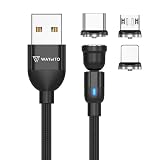WAYetTO 充電ケーブル マグネット 3in1 充電器 マグネットケーブル マグネット式 Type-C タイプC MicroUSB スマホ タブレット (ブラック, 1m) [並行輸入品]