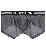 [ジーステーション] ボクサーパンツ メンズ XXL グレー マキシマム3D立体ポーチ 薄手 シャイニーストレッチ 男性下着 立体縫製