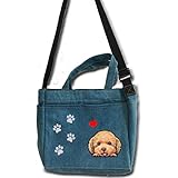 デニム ショルダーバッグ ファスナー付/内ポケット外ポケット付/お散歩バッグ/トイプードル 40/犬 かばん トートバッグ/キャンバス雑貨グッズ犬雑貨