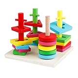 ノーブランド品 木製　4本の柱　幾何学　スタッキング形状　マッチング　積み木　赤ちゃん　知育玩具　贈り物