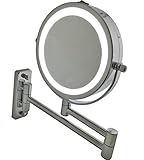 LED化粧鏡 ライト付き 電池 5倍拡大鏡＋等倍鏡 両面鏡 壁掛けミラー 360度回転 ホーム、スパ、ホテル用洋式アームミラー　折りたたみホテルミラー 洗面所に取り付け (壁掛)