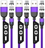 (株)アトラス マグネット充電ケーブル 1m x 3本 セット (紫) 2.4A 急速充電/マグネット端子 ：MicroUSB, Type-C/端子ケース付き/アンドロイド スマートフォン用