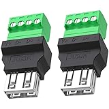 PENGLIN 2個 USB 2.0タイプAメス-4ピン ネジ留め式端子台 USBコネクター メス端子 typeAコネクタ USB Aソケット 端子台付 変換アダプタ