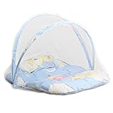 ベビー幼児ポータブル折り畳み式旅行寝具ベビーキャビネット蚊帳テントと枕とマットレス (ブルー)