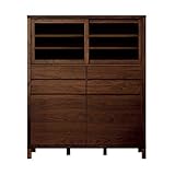 【takano_mokkou 高野木工 CANO カノ シリーズ 】 大川家具 食器棚 扉付き カップボード キッチン収納 引き戸 無垢 ガラスキャビネット キッチンボード (115カップボードWN)