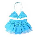Domybest 子供水着 ベビースイミングウェア 女の子 トップス+パンツ 2点セット ビーチウェア ビキニ メッシュスカート レース リボン 可愛い 柔らかい ホリデー 海水浴 温泉 プール 水泳