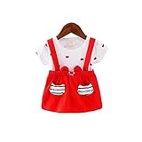 女の子の服 夏 ワンピース Pojour 1-6歳キッズ用 子供かわいいカジュアルドレス 偽セット 綿 通気 赤(80cm)