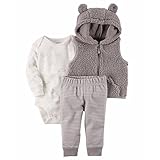 カーターズ carter's 男の子用グレー立体耳フード付きフリースベストx白ワンちゃん親子ボディースーツ上下3点セット (9months(67-72cm)) [並行輸入品]