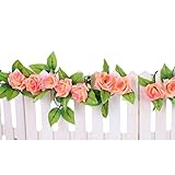 ローズ人工花ロマンチックな花のつるフェンスウェディング家の庭の装飾-ディープピンク