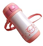 Ziweiba ストローボトル 保温 漏れ防止 水筒 プラスチック キッズ 通学 旅行 子供用 キャラクター 容量約400ml (Aレッド)