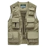 [LyuSyoEn] フィッシングベスト 釣り ベスト メンズ カメラマンベスト 多ポケット メッシュベスト 多機能ベスト作業ベスト 大きいサイズ 通気性 速乾性 お釣り 撮影 山歩き 射撃 登山服 アウトドア キャンプ ベスト (カーキ,5XL)
